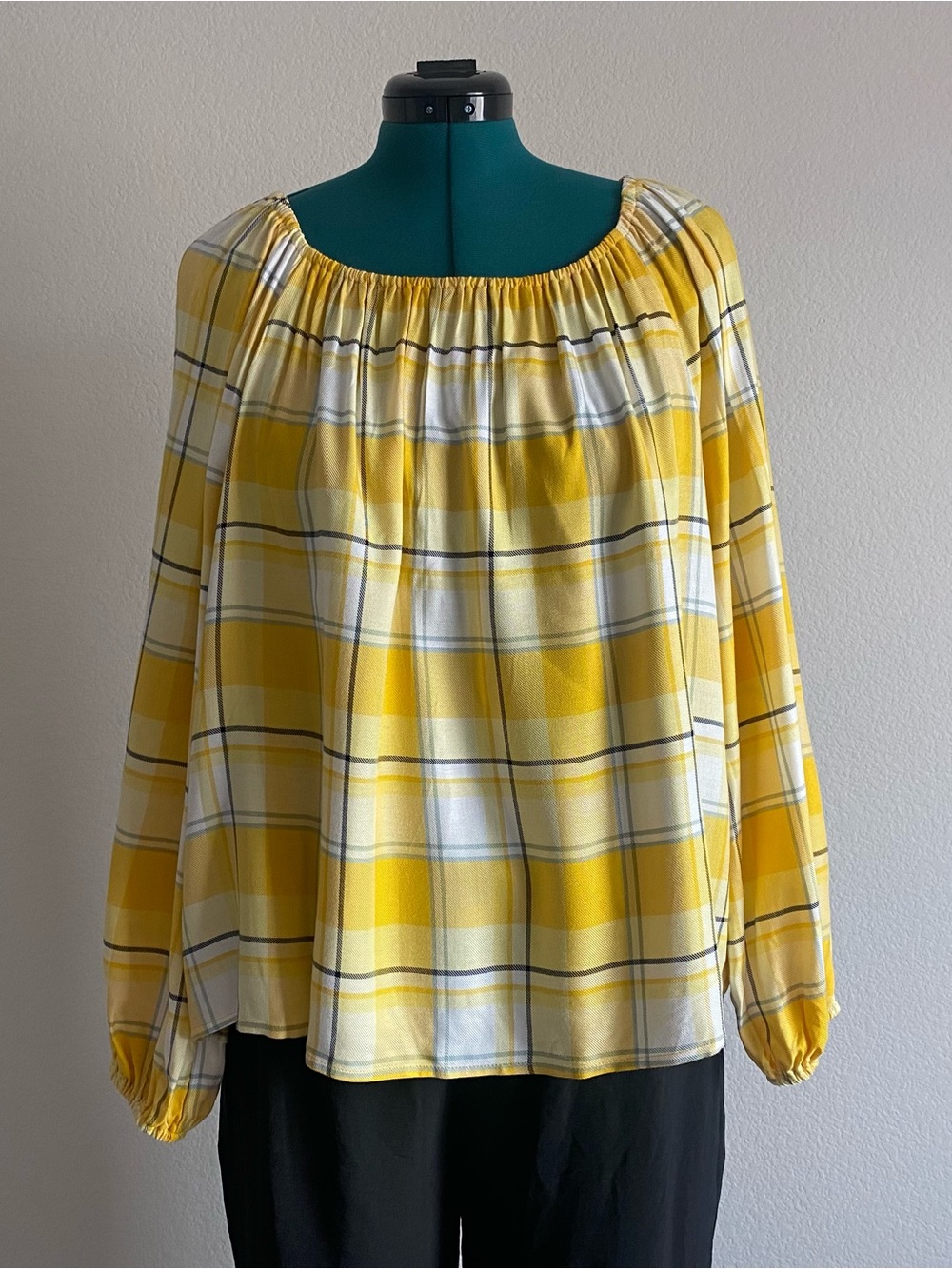 Ann Taylor Yellow Plaid Off-the-Shoulder Blouse